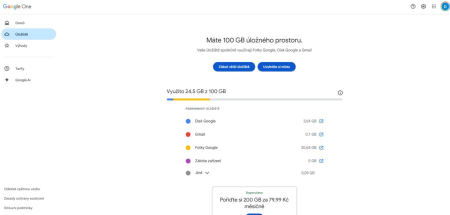 Google Drive Kontrola úložiště