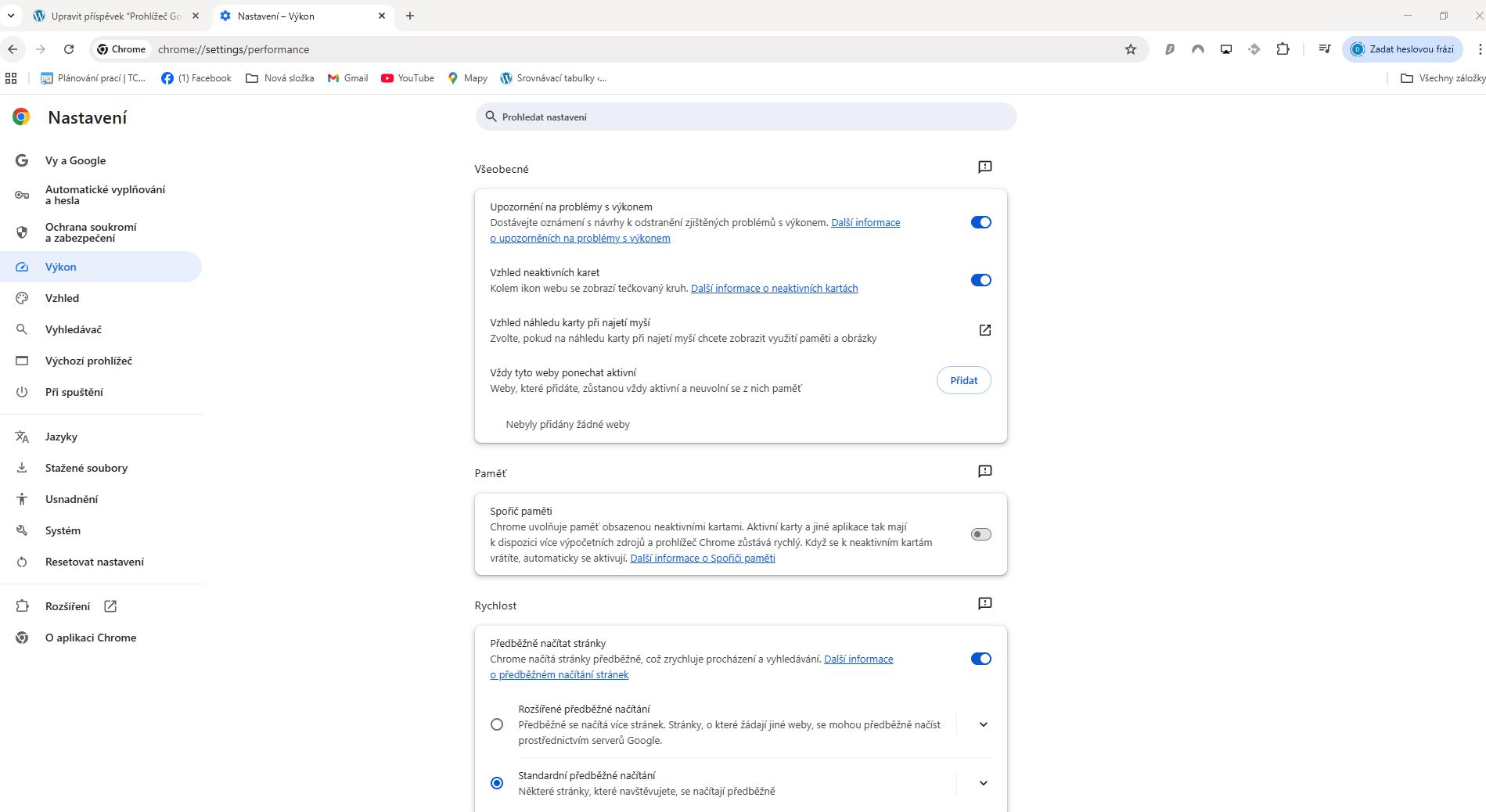 Google Chome Nastavení Výkonu