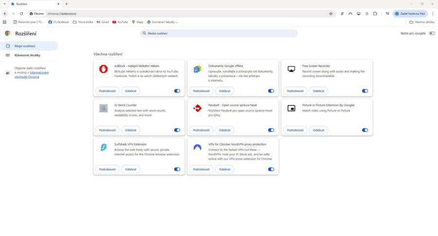 Google Chrome Doplňky