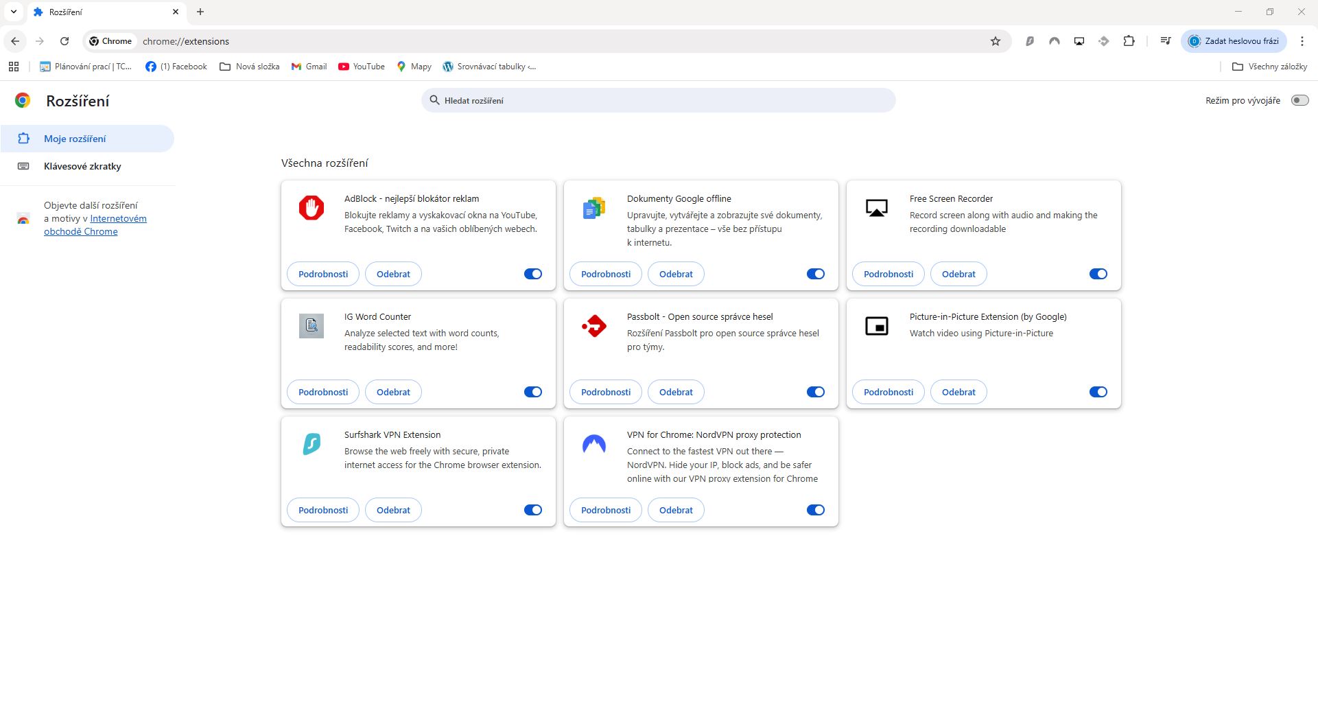 Google Chrome Doplňky