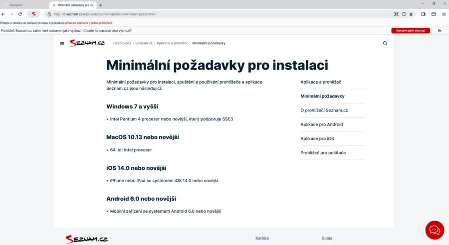 Seznam.cz Požadavky