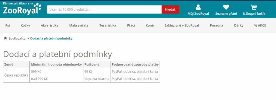 Zooroyal Platba A Dodani