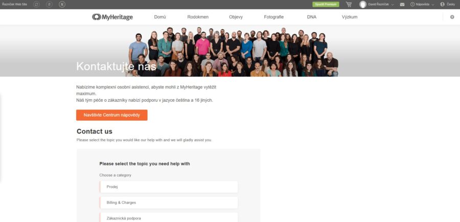 Myheritage Podpora