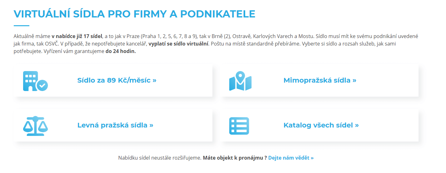 Sidlo Firmy Praha Cena