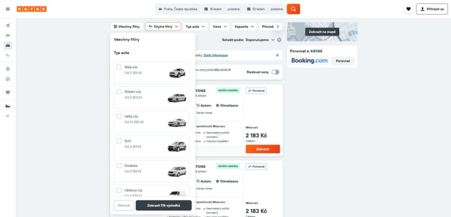 Kayak Filtrování Automobilů
