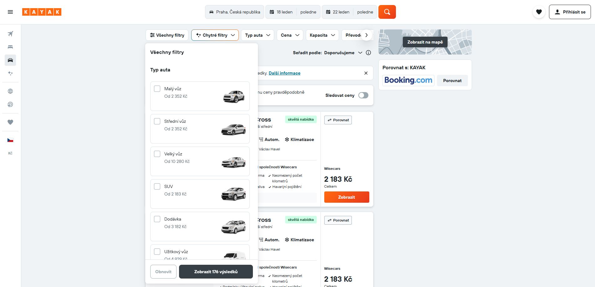 Kayak Filtrování Automobilů