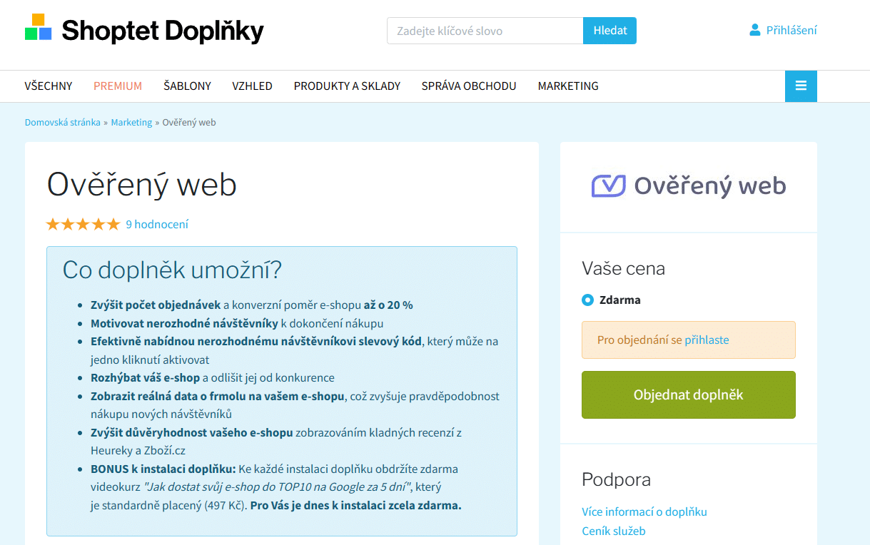 Overeny Web Shoptet