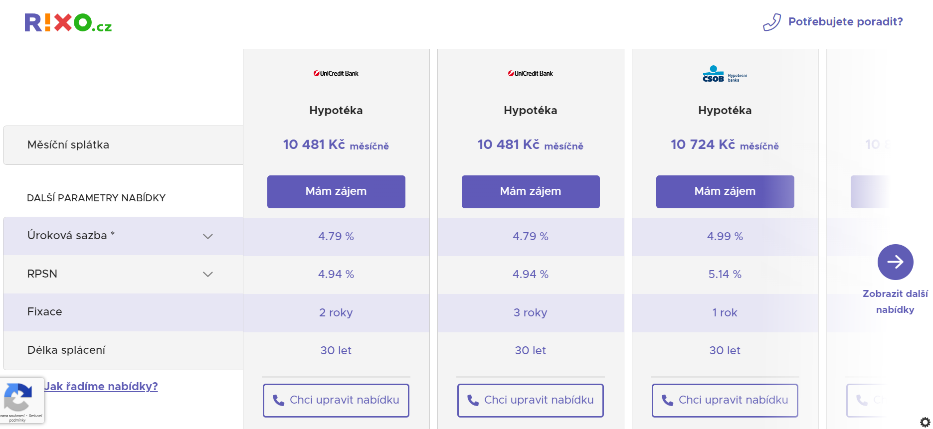 Rixo Nabídka Porovnaných Hypoték