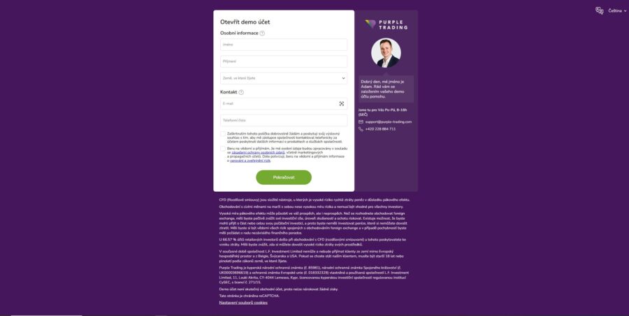 Purple Trading Založení účtu