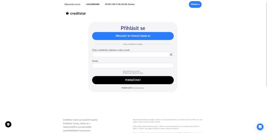 Creditstar Přihlášení