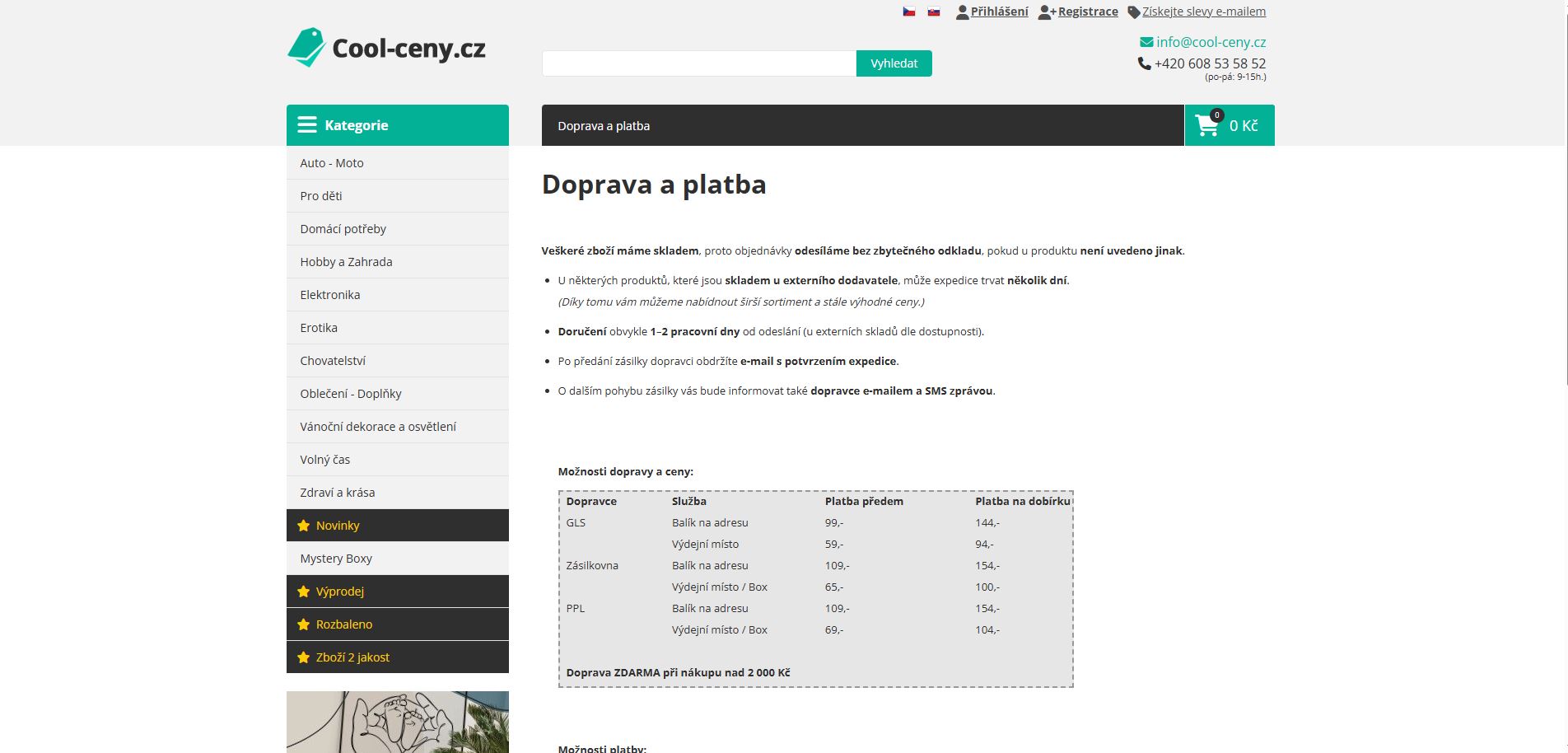 Cool Ceny Doprava A Platba
