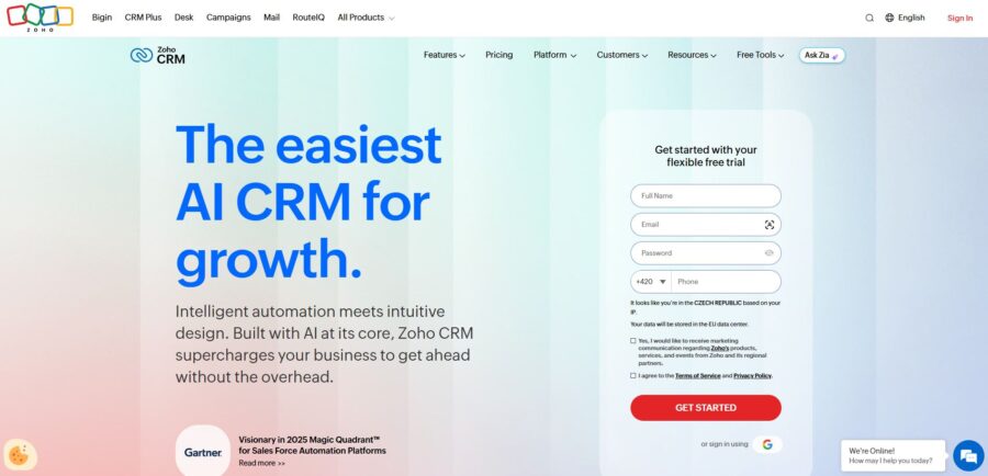 Zoho Crm Hlavní Strana