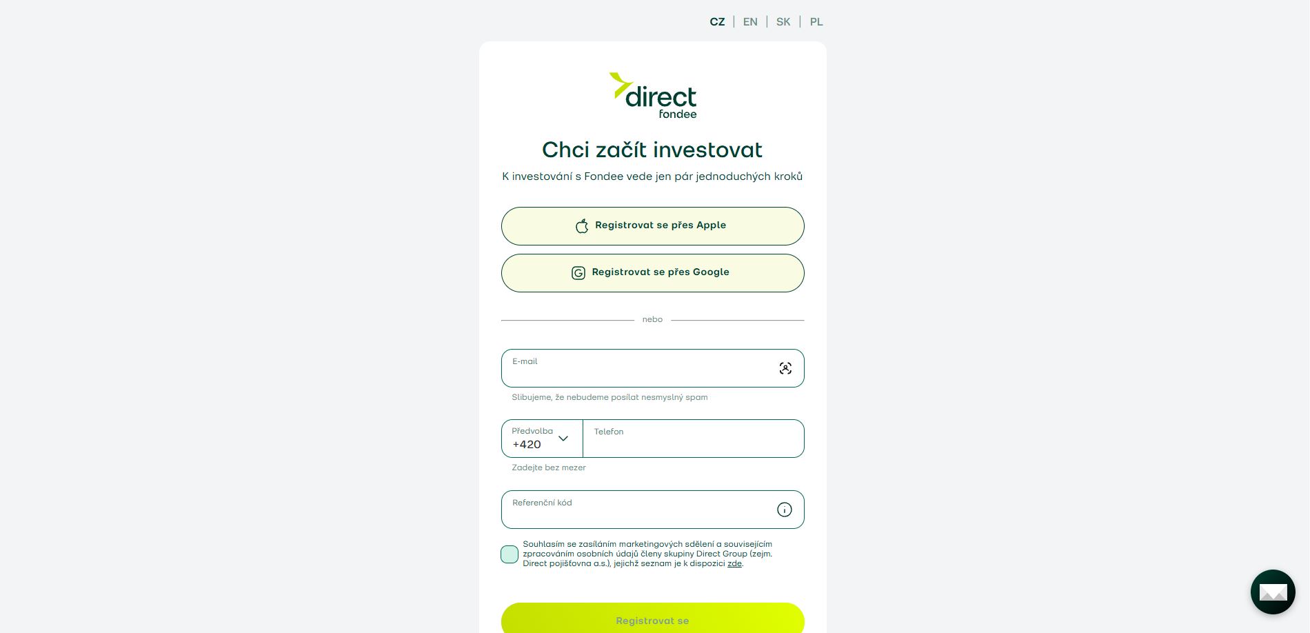 Fondee Registrace